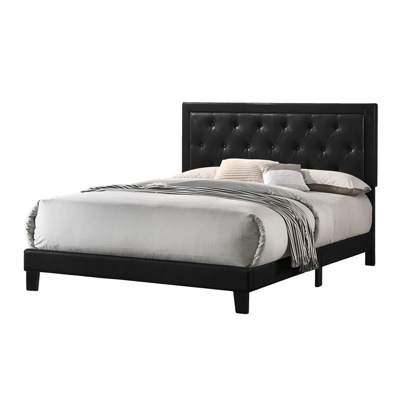 Black Faux Leather Panel Bed with Tufted Headboard in Twin
