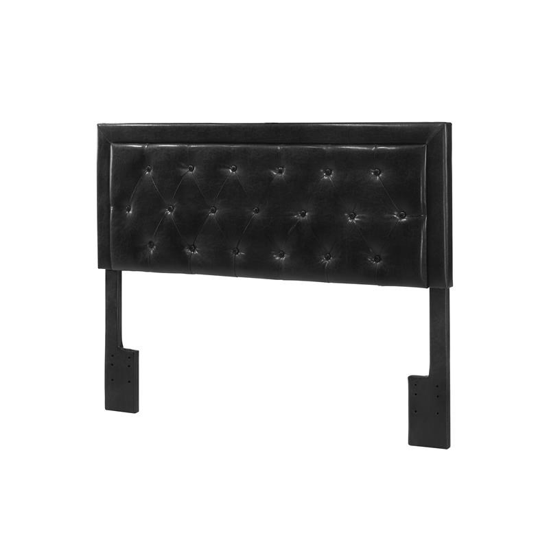 Black Faux Leather Panel Bed with Tufted Headboard in Twin