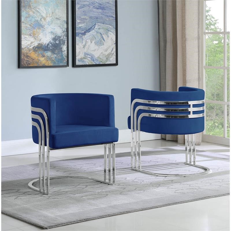 Navy Blue Velvet Accent Barrel Leisure Chair with Silver Chrome Legs