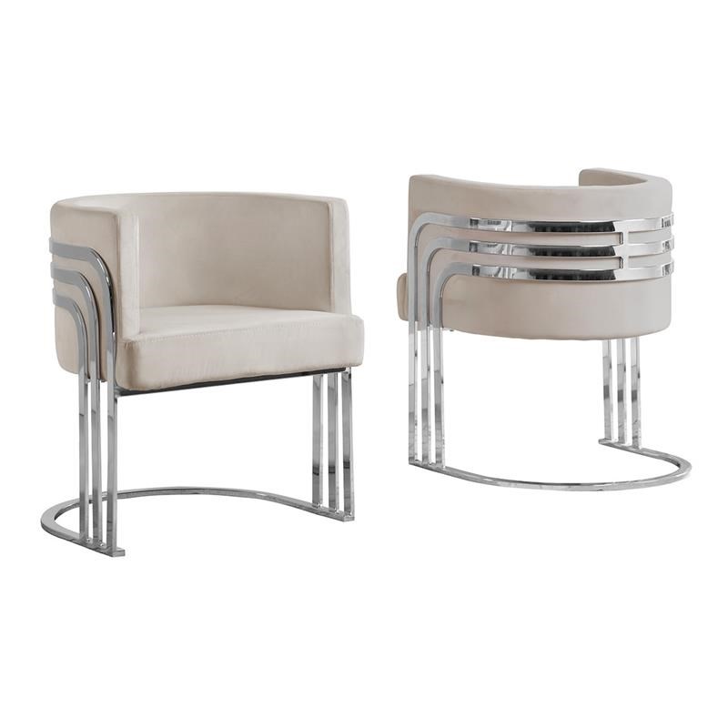 Beige Cream Velvet Accent Barrel Leisure Chair with Silver Chrome Legs