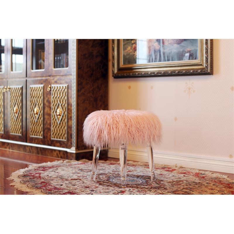 Vanity Ottoman with Faux Pink Fur and Clear Acrylic legs
