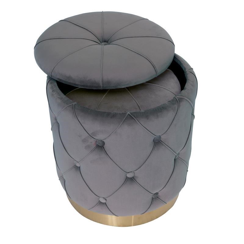 Quilted Gray Velvet Storage Ottoman with Gold Chrome Base (Set of 2)