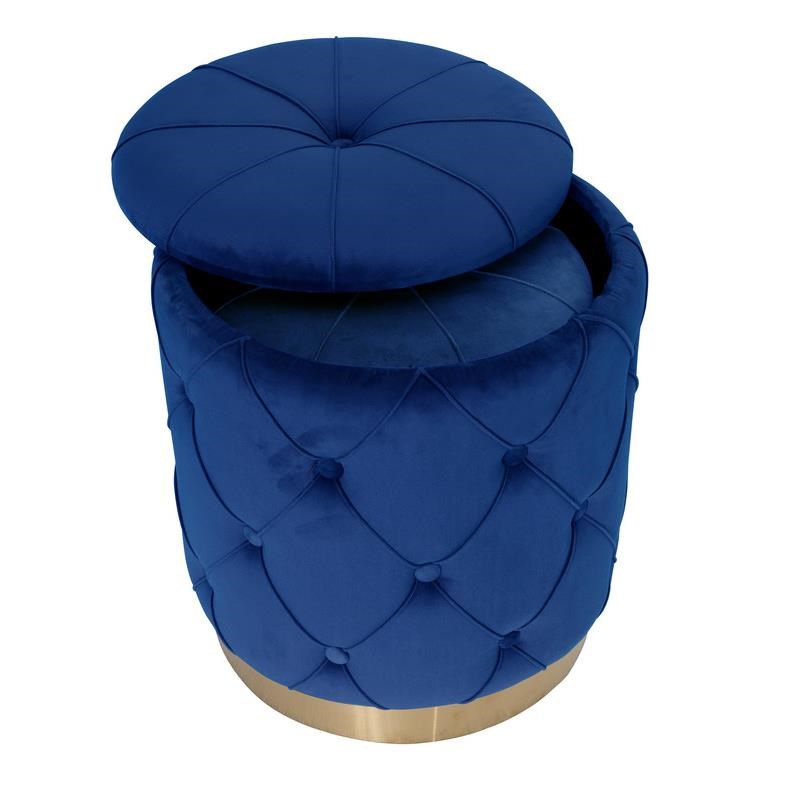 Quilted Navy Blue Velvet Storage Ottoman with Gold Chrome Base (Set of 2)