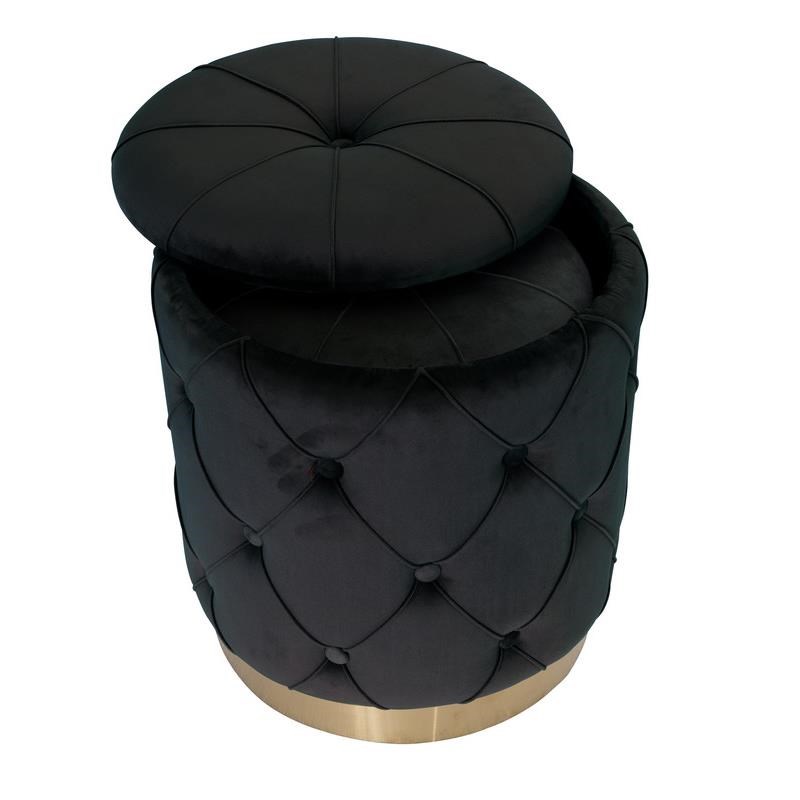 Quilted Black Velvet Storage Ottoman with Gold Chrome Base (Set of 2)