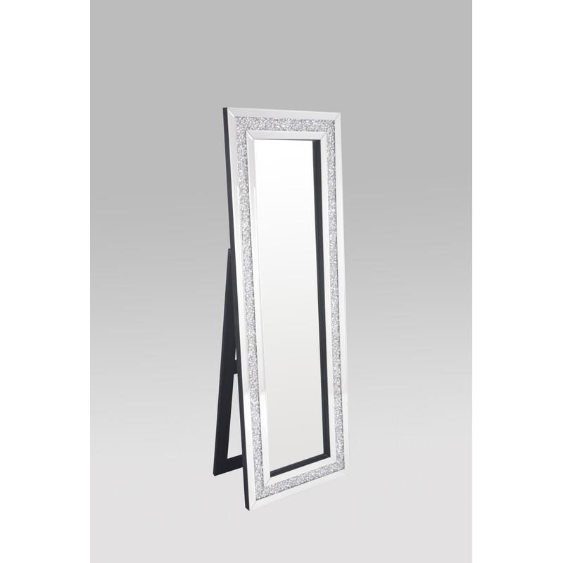 Clear Silver Floor Mirror with Crystal Borders and Silver Trim