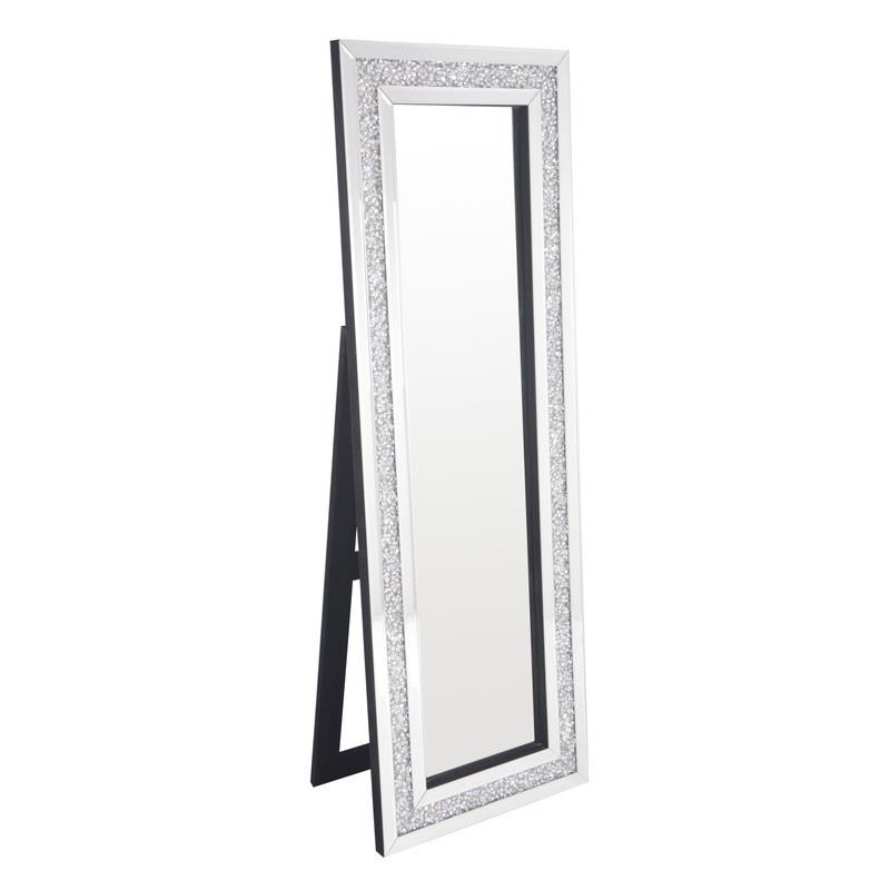 Clear Silver Floor Mirror with Crystal Borders and Silver Trim