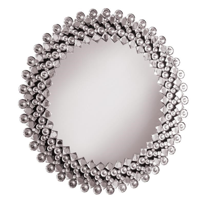Elegant Clear Round Wall Mirror with Silver Crystal Borders