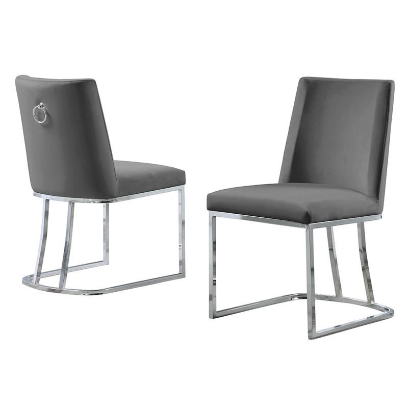 Double Minimalistic Dark Gray Velvet Side Chairs with Chrome Legs