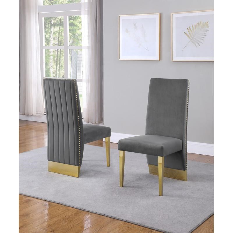 Gray Tufted Velvet Accent Side Chairs with Gold Chrome Detailing (Set of 2)