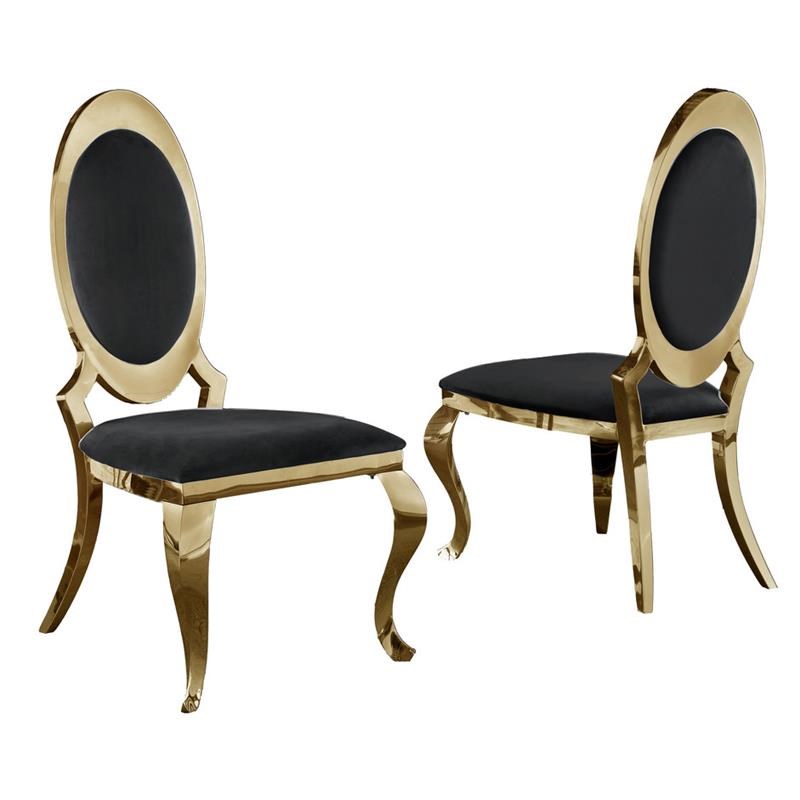 Classy Round Back Black Velvet Side Chairs with Gold Legs (Set of 2)