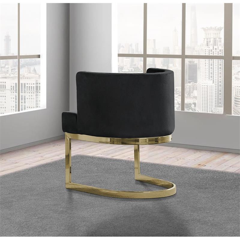 Velvet Black Accent Chair with Gold Chrome Base - 1 Chair