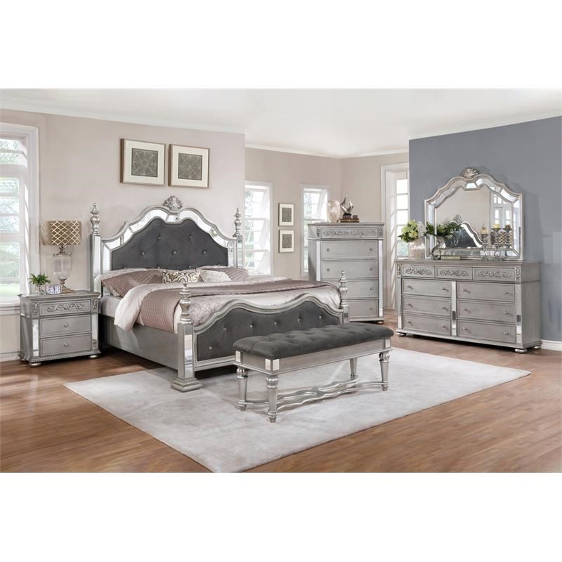 Gray Velvet Bedside Wood Bench with Tufted Seats