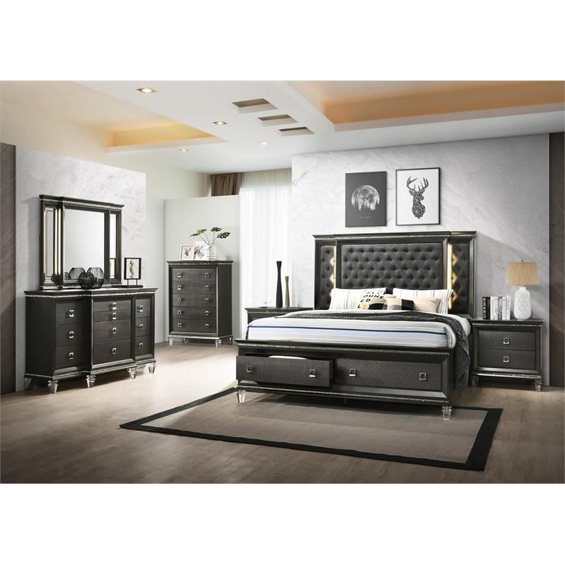 Lavish 4 Piece Gray Bedroom Set With, King Size Bed With Light Up Headboard