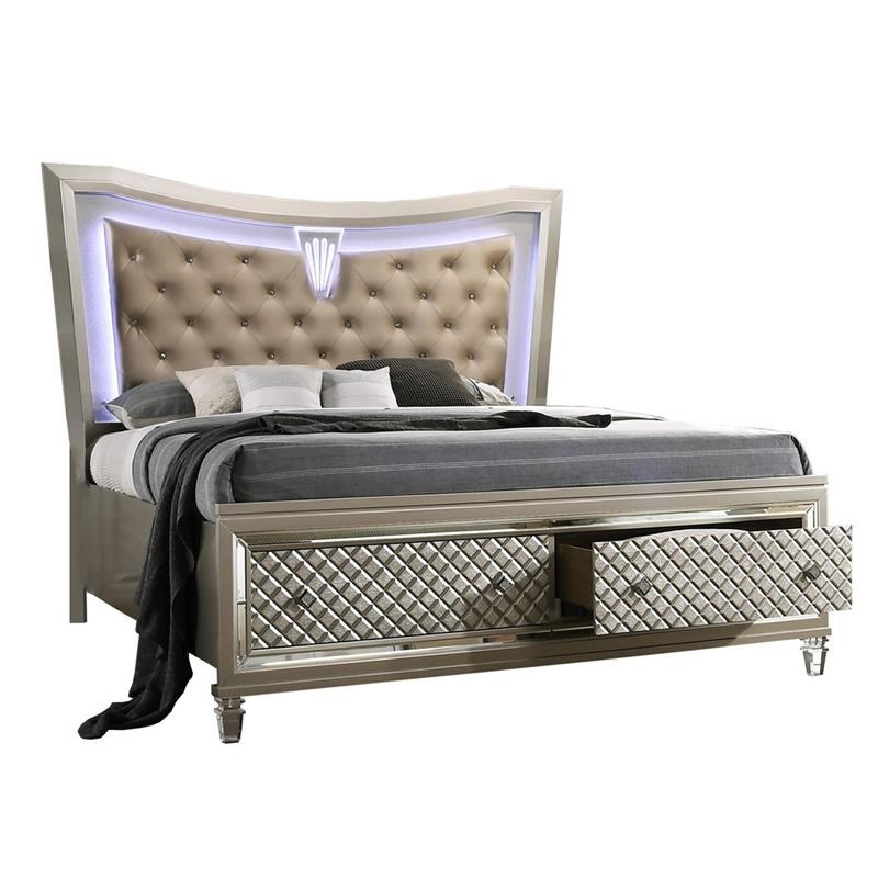 Champagne Silver Wood 5 Piece Set with Vanity and Eastern King Bed