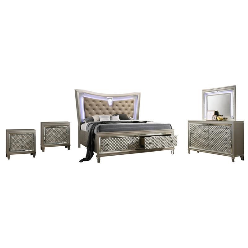 Champagne Silver Wood 5pc Bedroom Set in Eastern King