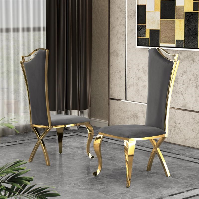 5pc. Dining Set with Gray Marble Table and Gray Velvet Chairs