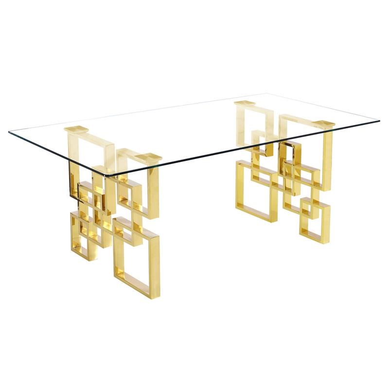 Rectangular Clear Glass 7pc Dining Set with Gold Stainless Steel Base