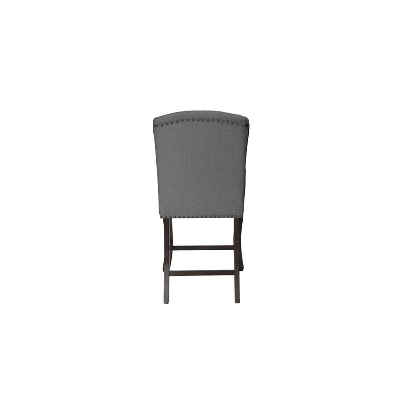 Cappuccino Wood Counterheight Dining Chairs Upholstered in Gray Linen (Set of 2)