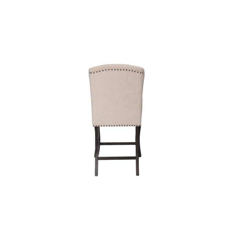 Cappuccino Wood Counterheight Dining Chairs in Beige Linen (Set of 2)