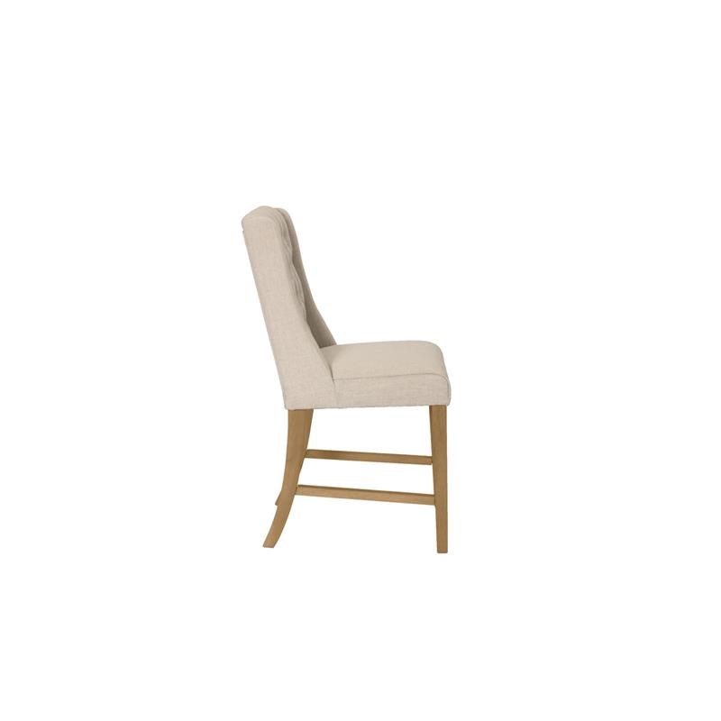 Natural Wood Counterheight Dining Chairs Upholstered in Beige Linen (Set of 2)