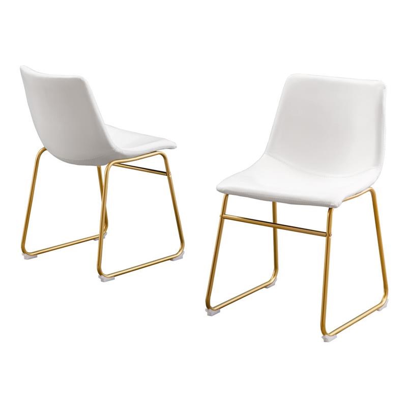 Double Side Chairs in White Faux Leather with Gold Chrome Base (Set of 2)