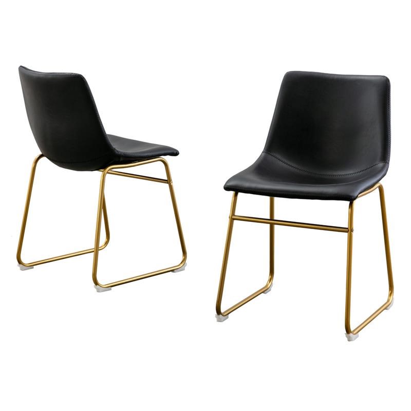 Double Side Chairs in Black Faux Leather with Gold Chrome Base (Set of 2)