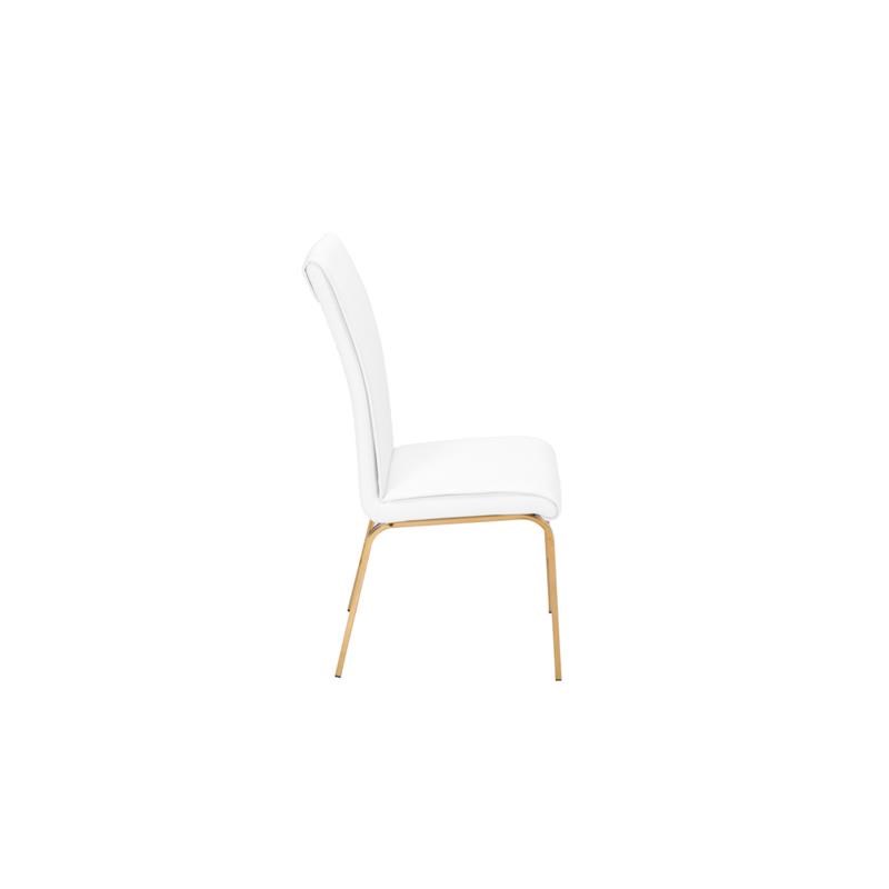 White Chairs Upholstered with Faux Leather and Gold Chrome Base (Set of 2)