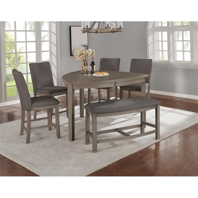 Rustic Gray Wood 6pc Counterheight Dining Set with Gray Linen Fabric Chairs
