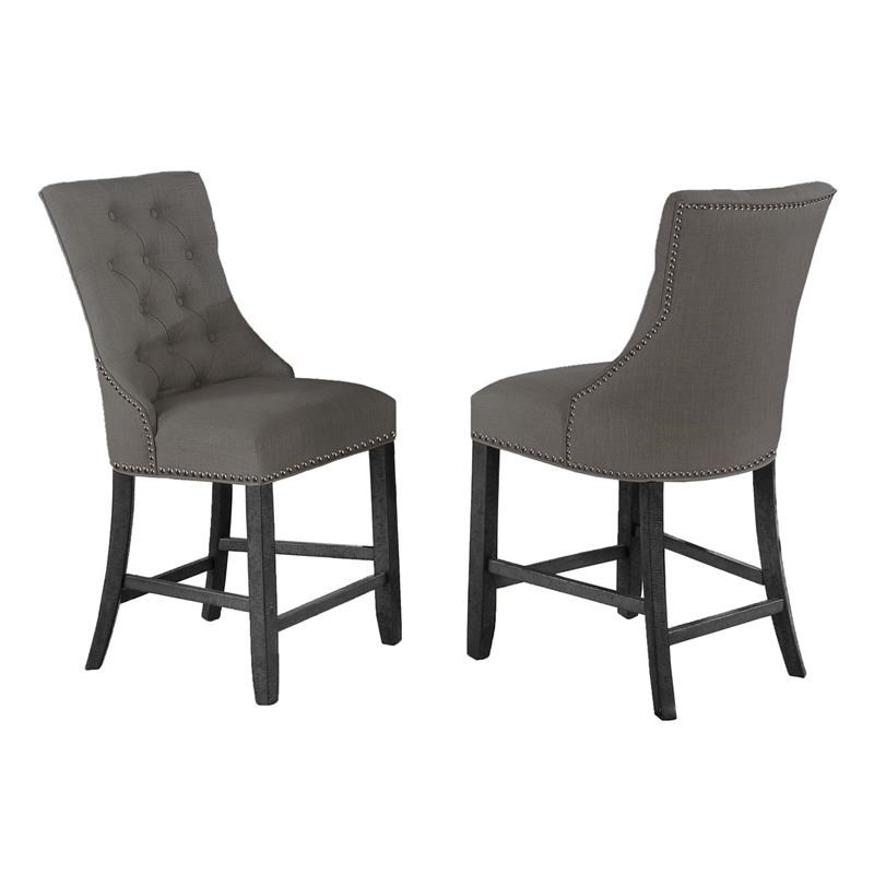 Counterheight 9pc Dining Set in Dark Gray Wood with Gray Linen Chairs