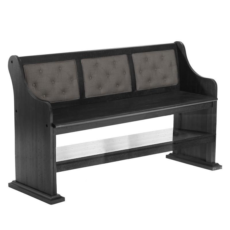Counterheight Dining Bench Upholstered with Dark Gray Linen Fabric