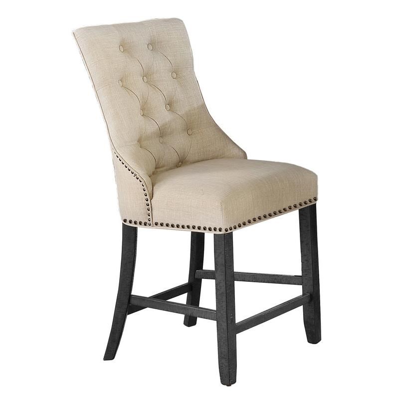 Counterheight Dining Chairs Upholstered with Beige Linen Fabric (Set of 2)