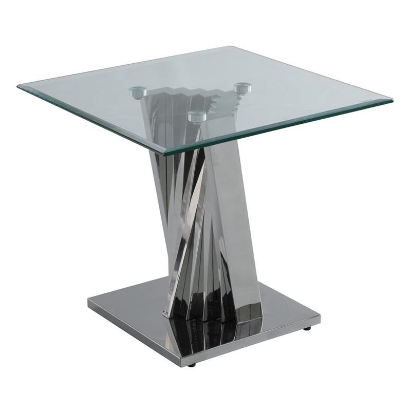 Geometric Clear Glass Coffee + End Table Set with Silver Stainless Steel