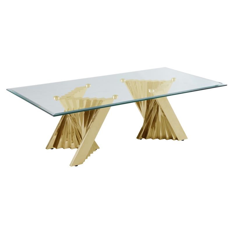 Geometric Clear Glass Coffee Table with Gold Stainless Steel