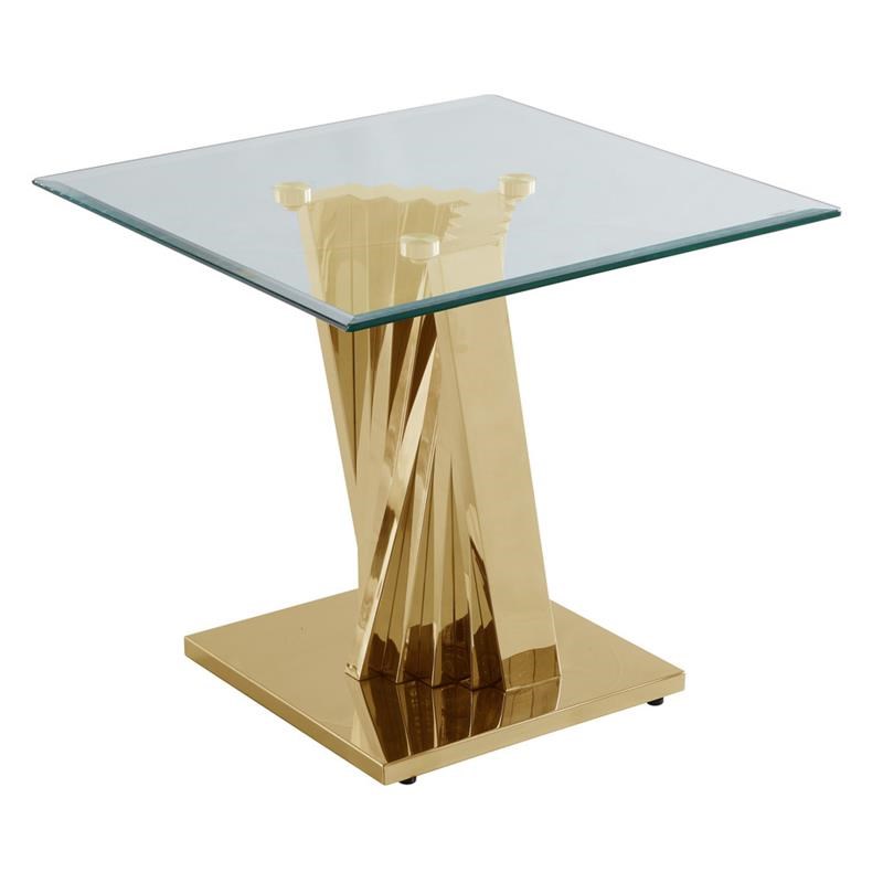 Geometric Clear Glass Sofa End Table with Gold Stainless Steel