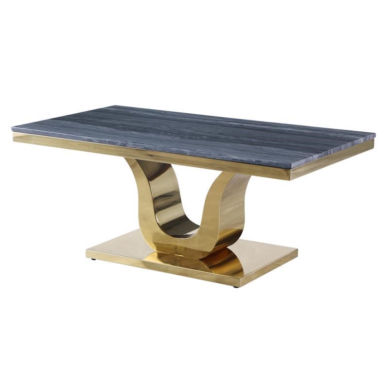 Genuine Gray Marble Top Coffee Table with Gold Stainless Steel Base
