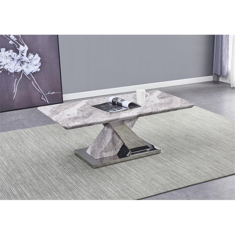 Faux White Marble Coffee Table with Silver Stainless Steel Base