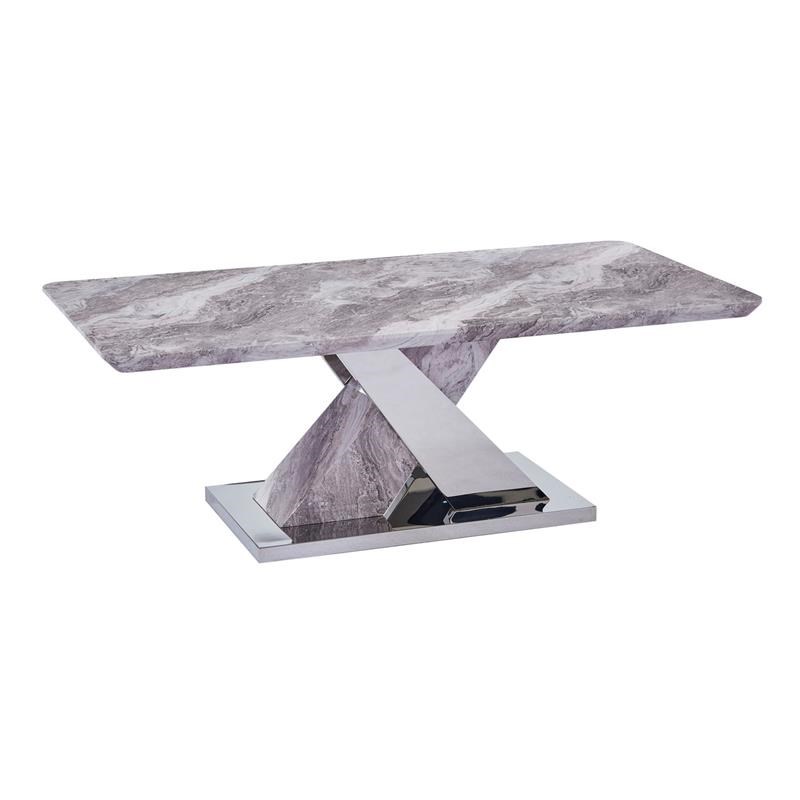 Faux White Marble Coffee Table with Silver Stainless Steel Base