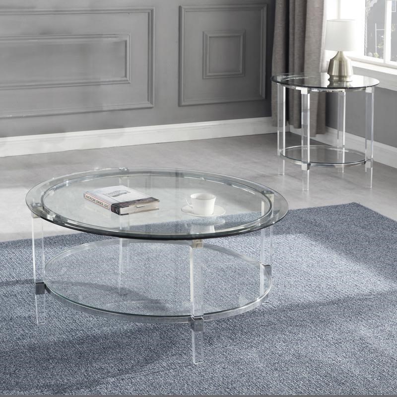 Circular Clear Glass 2pc Coffee Table Set with Coffee + End
