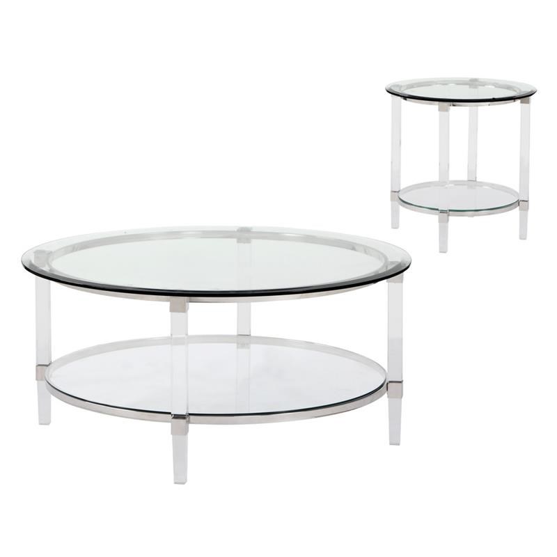 Circular Clear Glass 2pc Coffee Table Set with Coffee + End