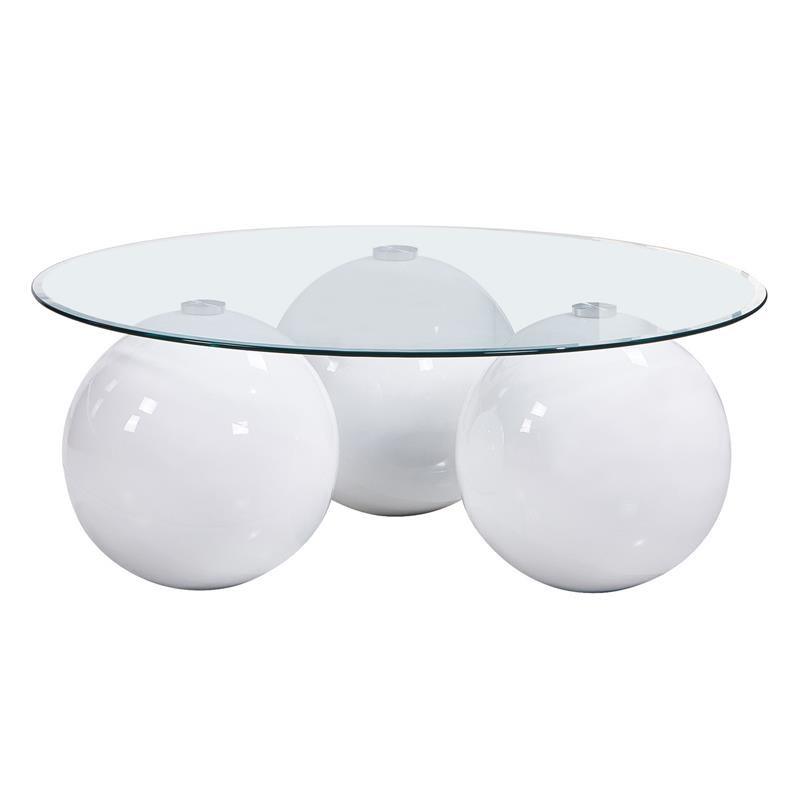 Modern White Coffee Table with Clear Glass Top and Spherical Base ...