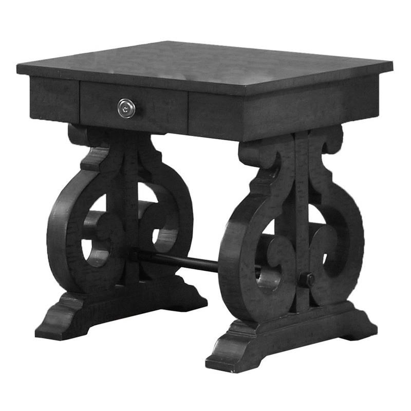 Traditional 4pc Coffee Table Set in Rustic Dark Gray Wood with Drawer Storage