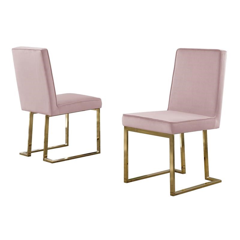 Simplistic Pink Velvet Side Chairs with Gold Chrome Base (Set of 2)