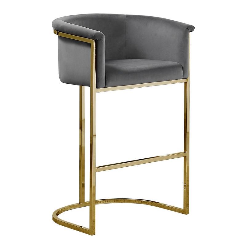 Dark Gray Velvet Counterheight Chair (Single) with Gold Metal Chrome Base
