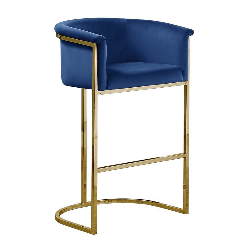 Navy Blue Velvet Counterheight Chair (Single) with Gold Metal Chrome Base