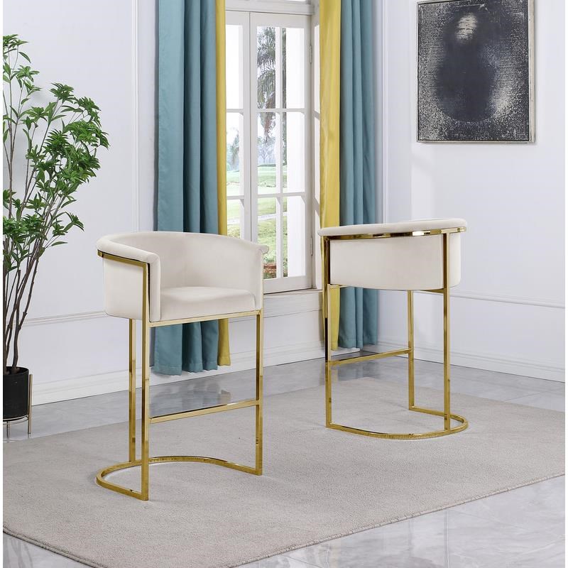 Cream Velvet Counterheight Chair (Single) with Gold Metal Chrome Base