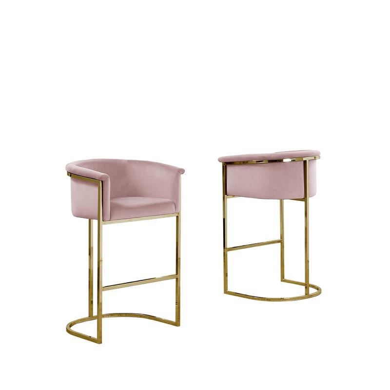 Pink Velvet Counterheight Chair (Single) with Gold Metal Chrome Base