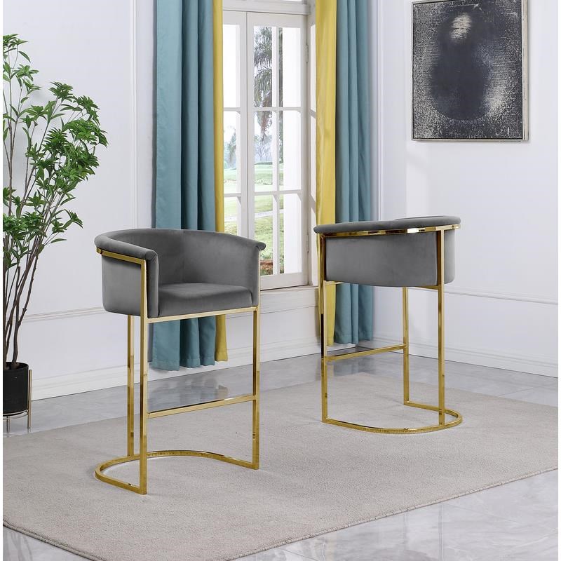 Dark Gray Velvet Barstool Chair (Single) with Gold Metal Chrome Base