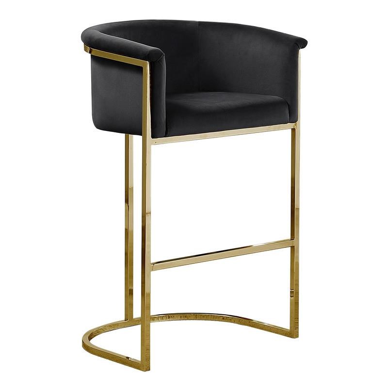 Black Velvet Barstool Chair (Single) with Gold Metal Chrome Base