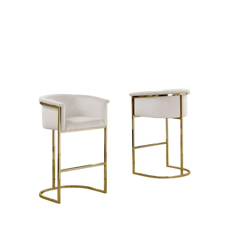 Cream Velvet Barstool Chair (Single) with Gold Metal Chrome Base