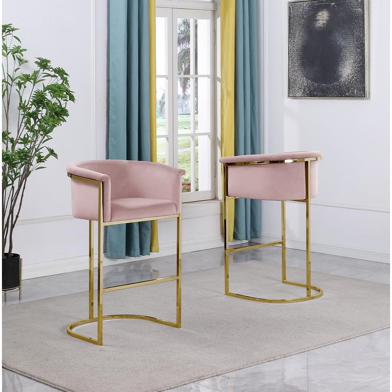 Pink Velvet Barstool Chair (Single) with Gold Metal Chrome Base